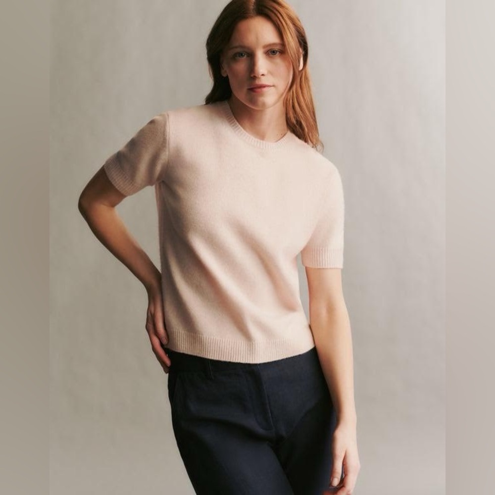 NWT $495 TWP Audrey Cashmere Crewneck Sweater in Pale Blush